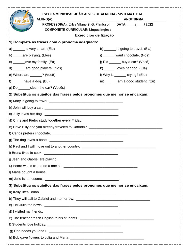 Atividade De Inglês 7º B Pdf