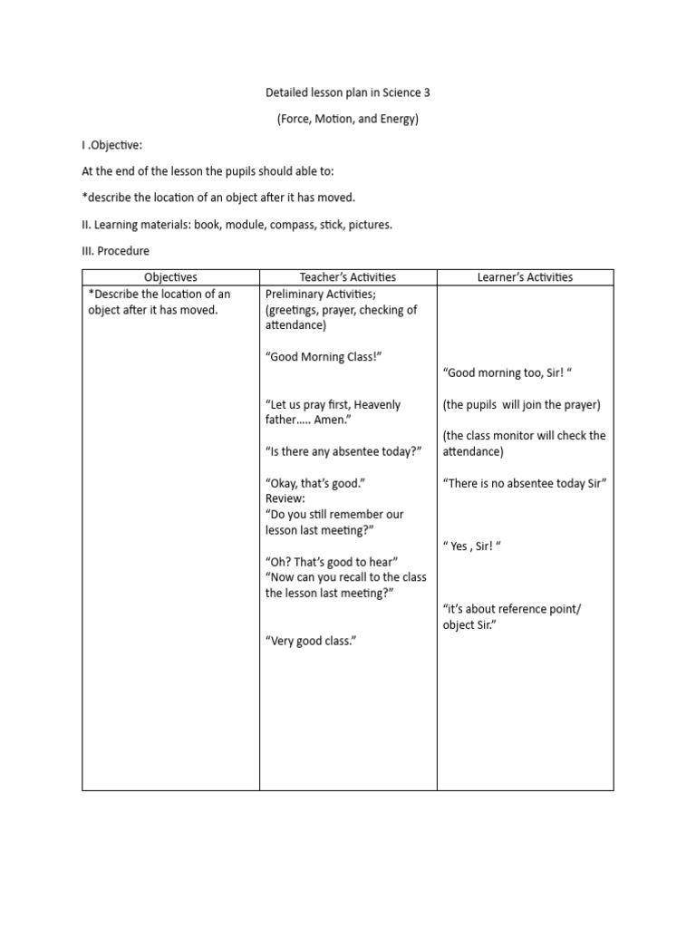 Science Lesson Plan: Force and Motion | PDF | Lesson Plan | Cognitive ...