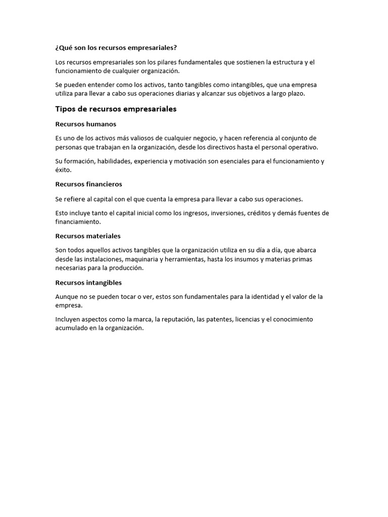 Tipos de Recursos Empresariales | PDF | Finanzas y dinero