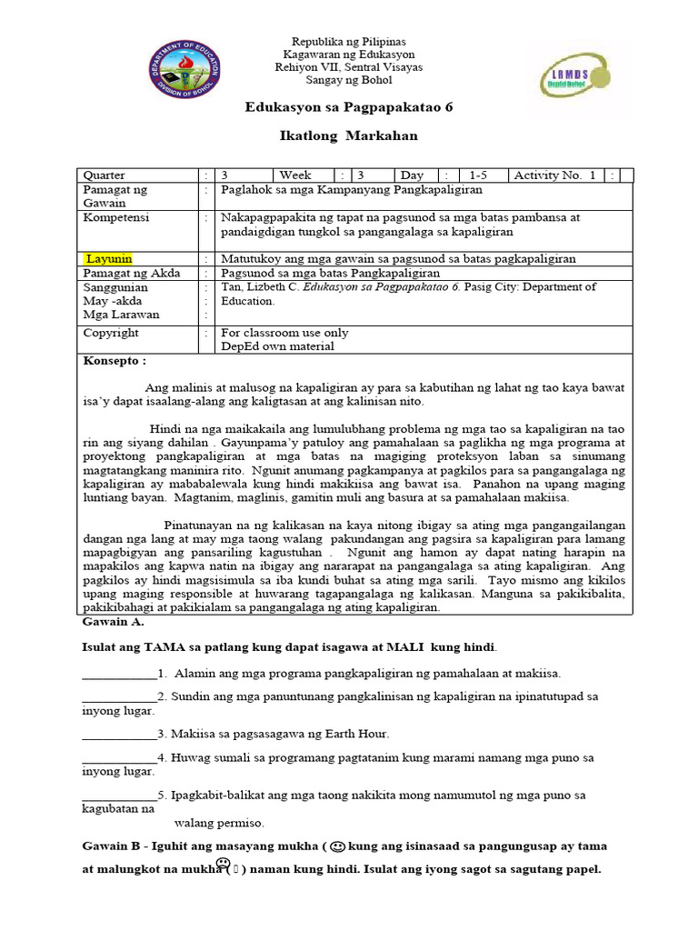 EsP6 - Q3 - LAS - WK 3 | PDF
