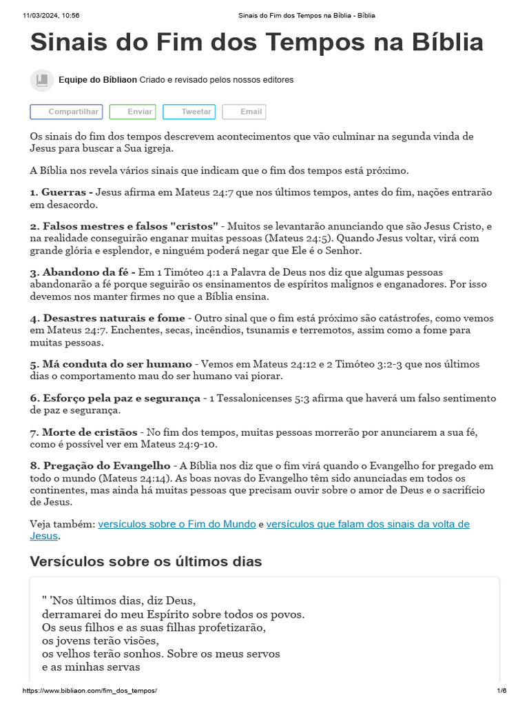 Sinais Do Fim Dos Tempos Na Bíblia - Bíblia | PDF | Escatologia | Jesus, image size:768x1024