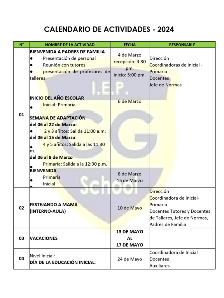 Calendario de Actividades 2024 | PDF | Navidad | Fiestas cristianas y ...
