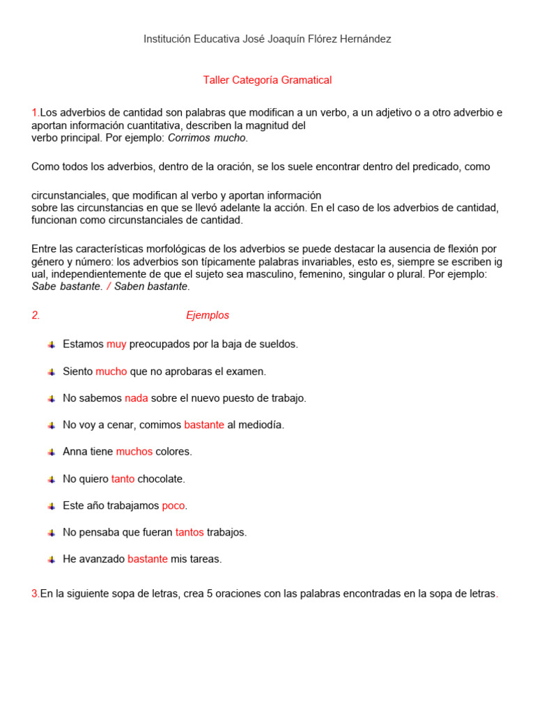 10 Ejemplos de Adverbios de Cantidad | PDF