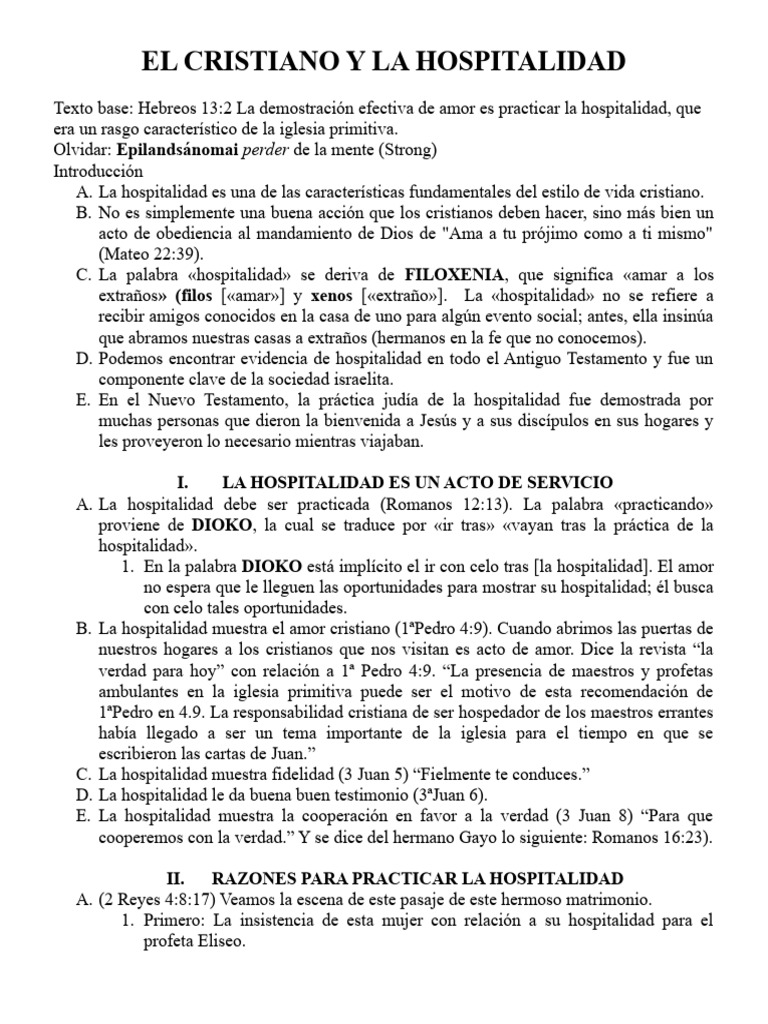 El Cristiano y La Hospitalidad - Por Angel Lagos | PDF | Amor ...