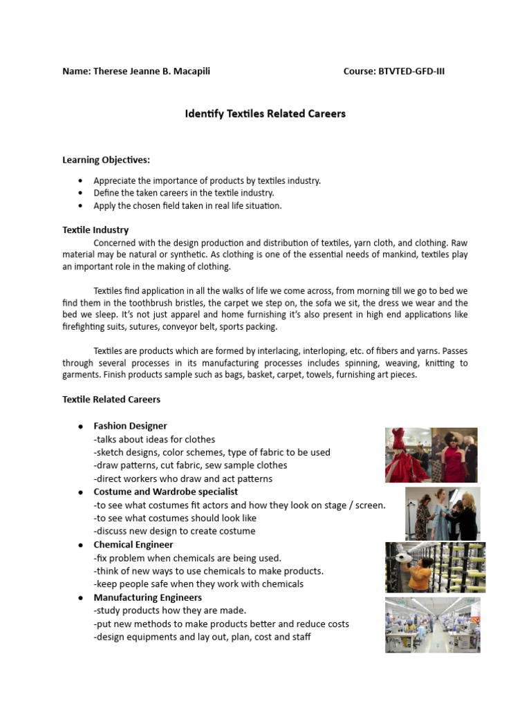 Identify Textiles Related Careers | PDF | Textiles | Child Abuse