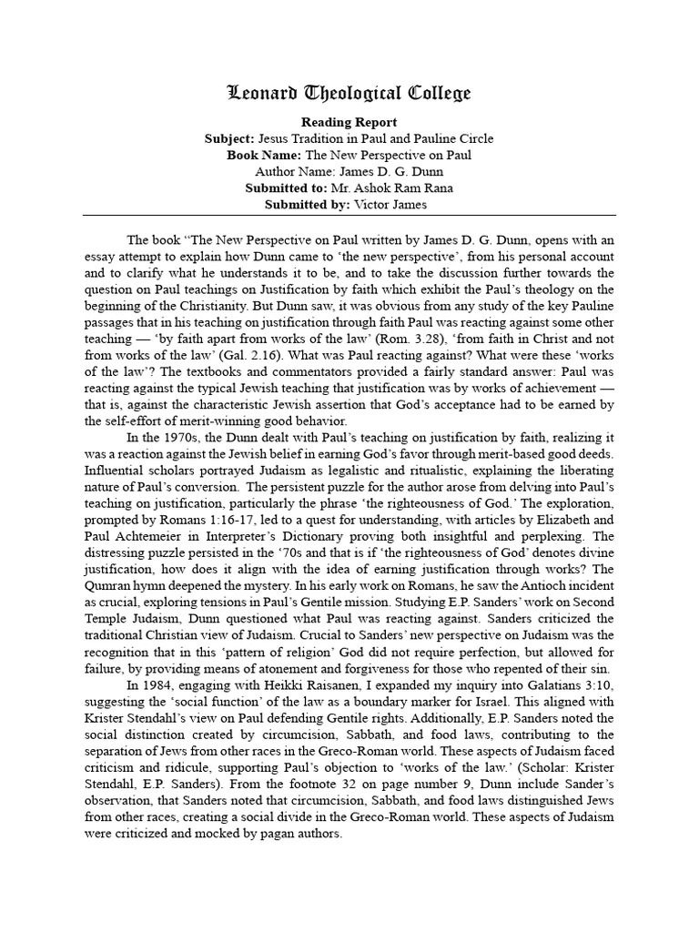 The New Perspective On Paul Book Review by Victor James PDF Paul