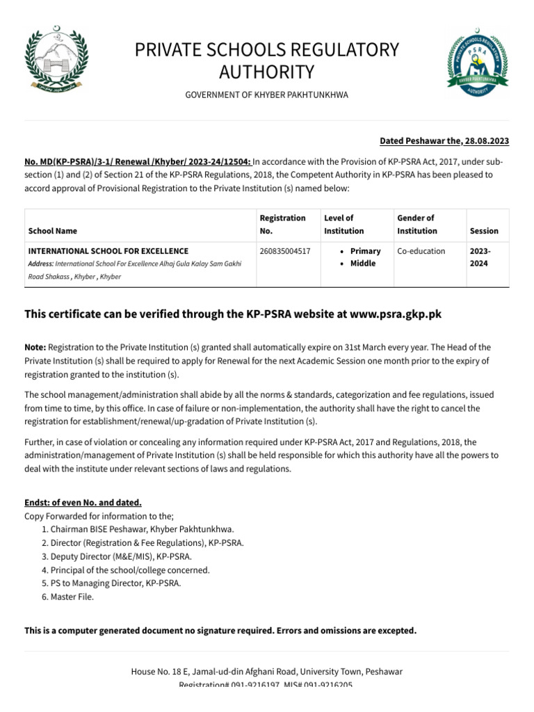 PSRA Provisional Registration Approval | PDF | Government | Justice