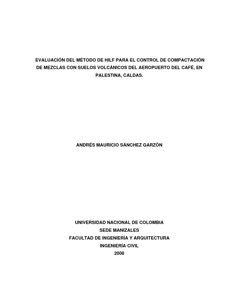 Evaluación Método Hilf en Suelos Volcánicos | PDF | Densidad | Suelo