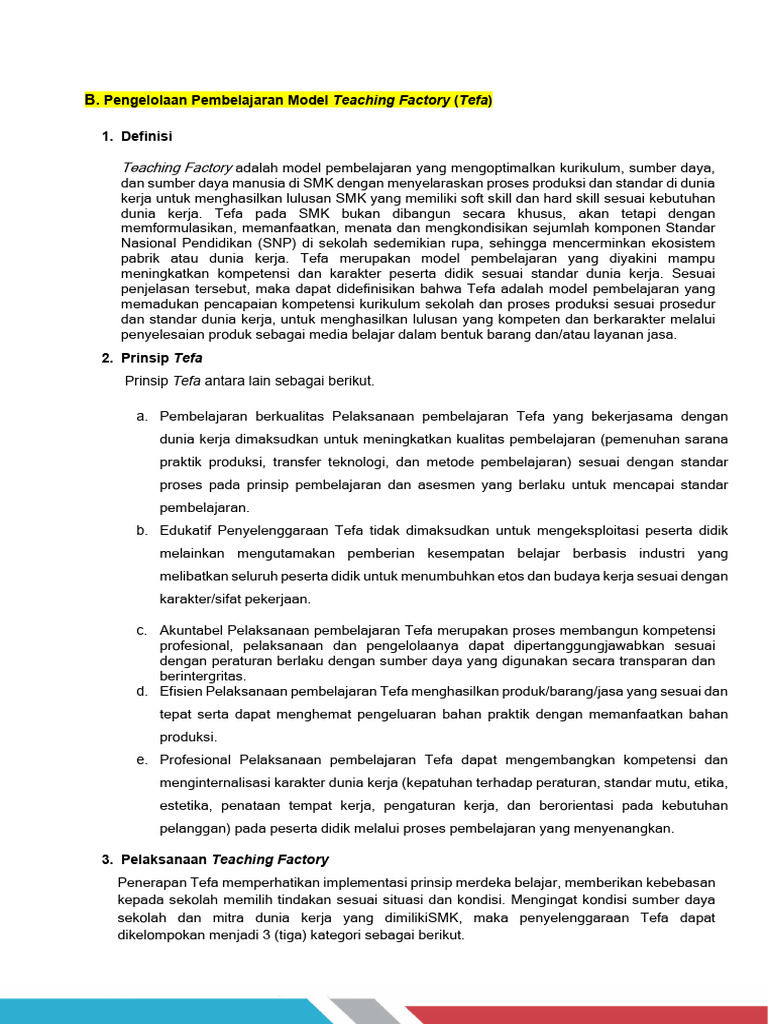 B Pengelolaan Pembelajaran Model Teaching Factory (Tefa) New | PDF ...