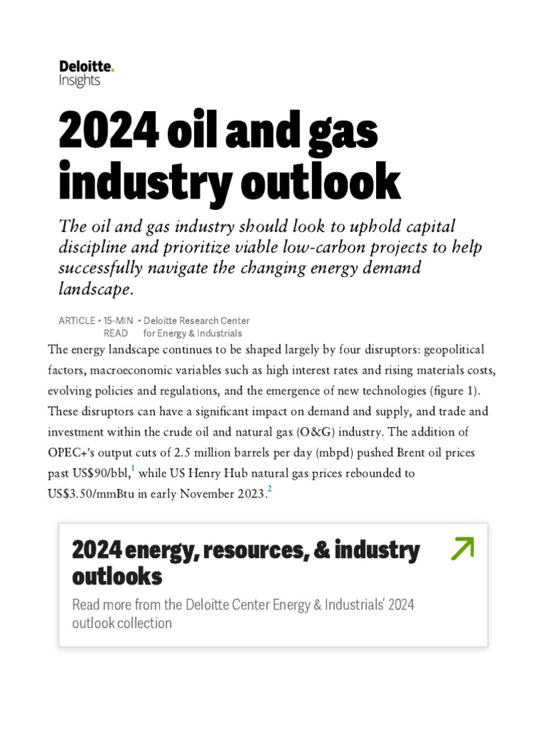 2024 Oil And Gas Industry Outlook Deloitte Insights Pdf Low