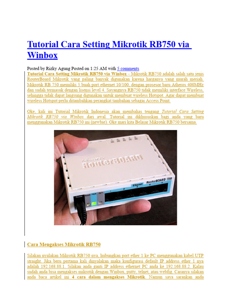 Setting Mikrotik RB750 via Winbox | PDF
