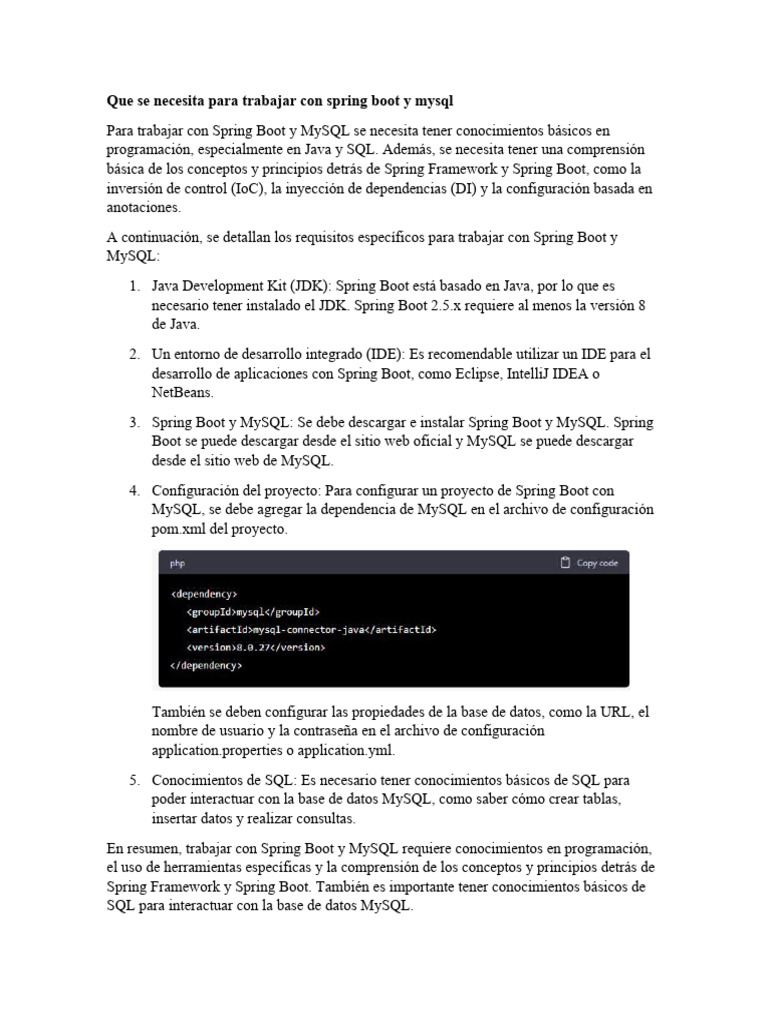 Spring Boot y Mysql | Descargar gratis PDF | Mi sql | Spring Framework