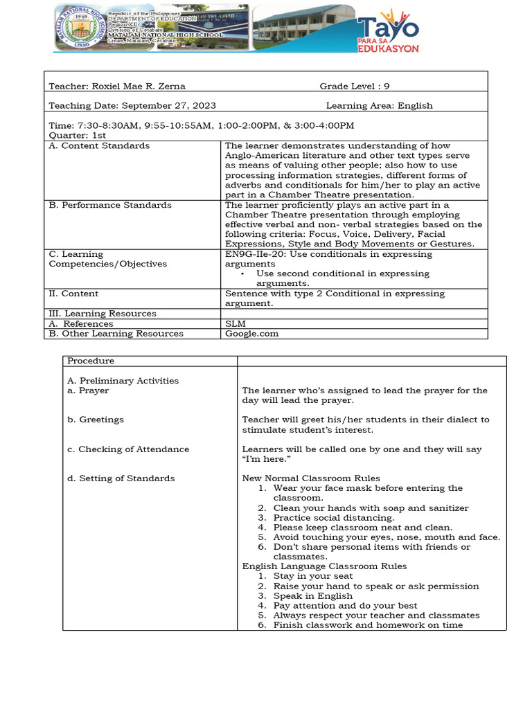 Lesson Plan: Conditionals in Arguments | PDF | Learning | Teachers