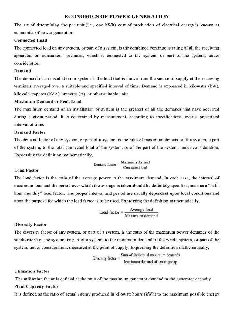 Economics of Power Generation | PDF