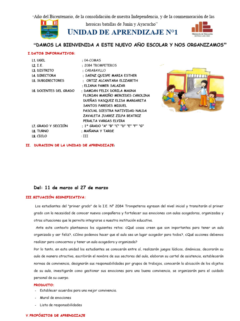 Unidad de Aprendizaje 1: Primer Grado | PDF | Aprendizaje | Las emociones