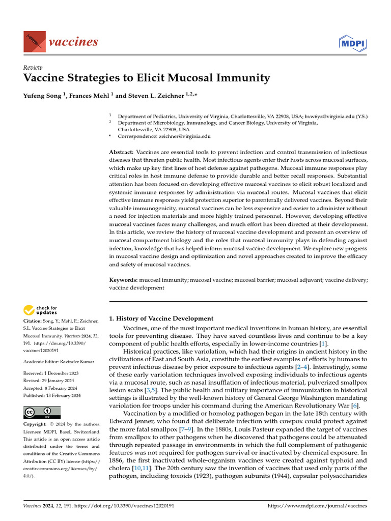 Vaccine Strategies To Elicit Mucosal Immunity | PDF | Vaccines | Epithelium