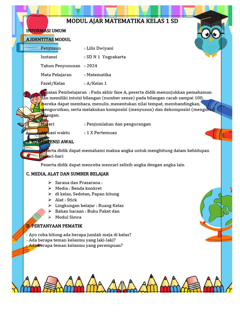 Modul Ajar Matematika Kelas 1 Pdf