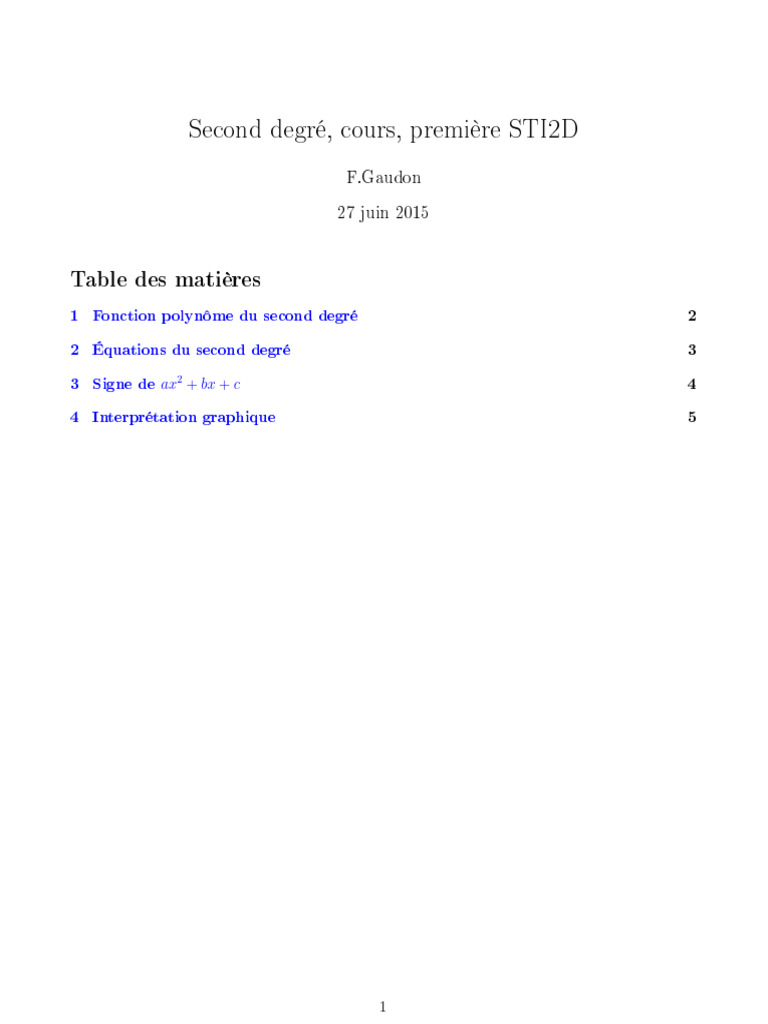Cours de maths : Second degré 1ère STI2D | PDF | Mathématiques ...