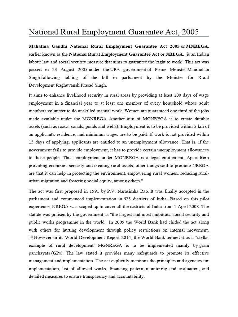 National Rural Employment Guarantee Act | PDF