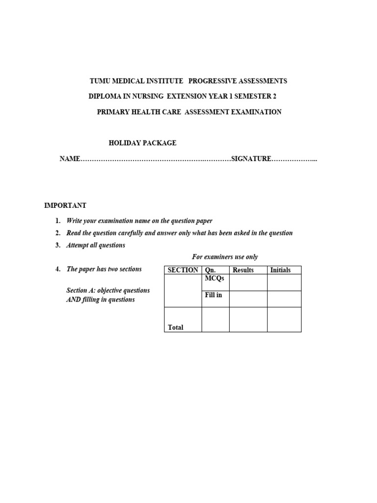 Primary Health Care Assessment Exam Guide | PDF | Infection | Health Care