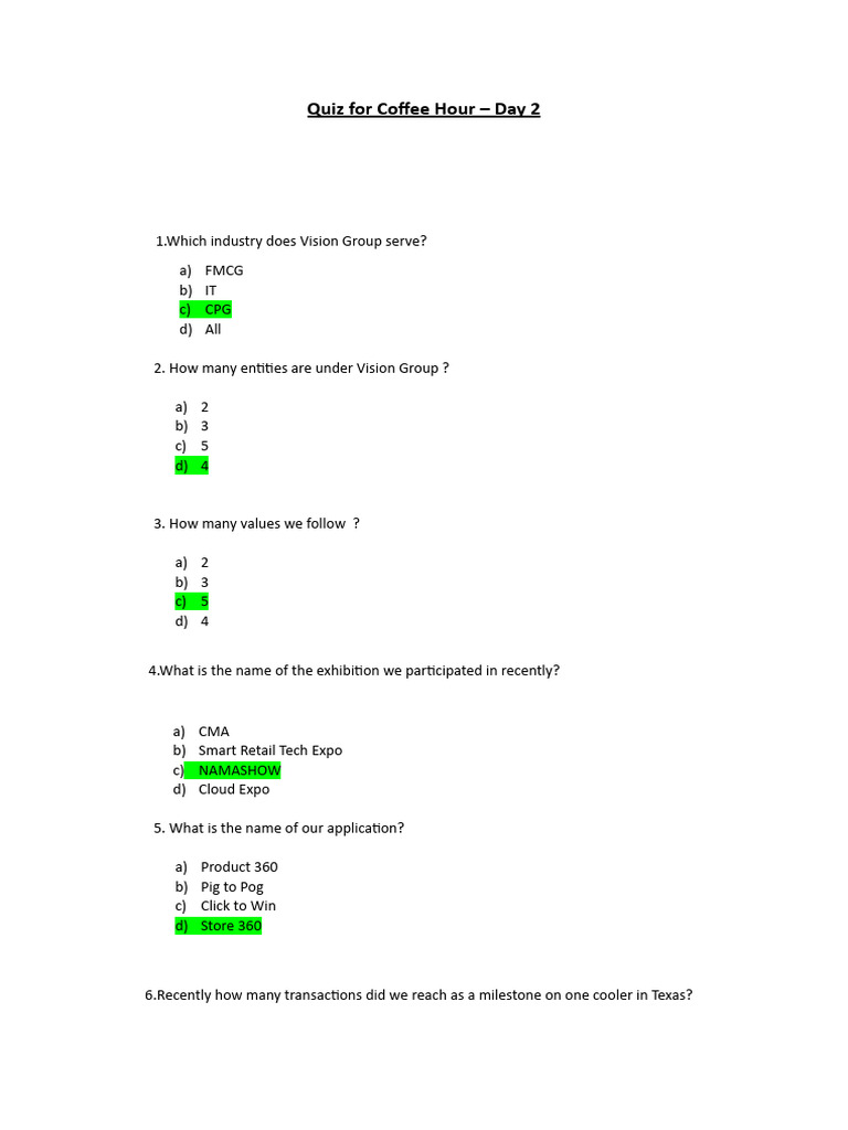 Quiz Answers Set 2 | PDF