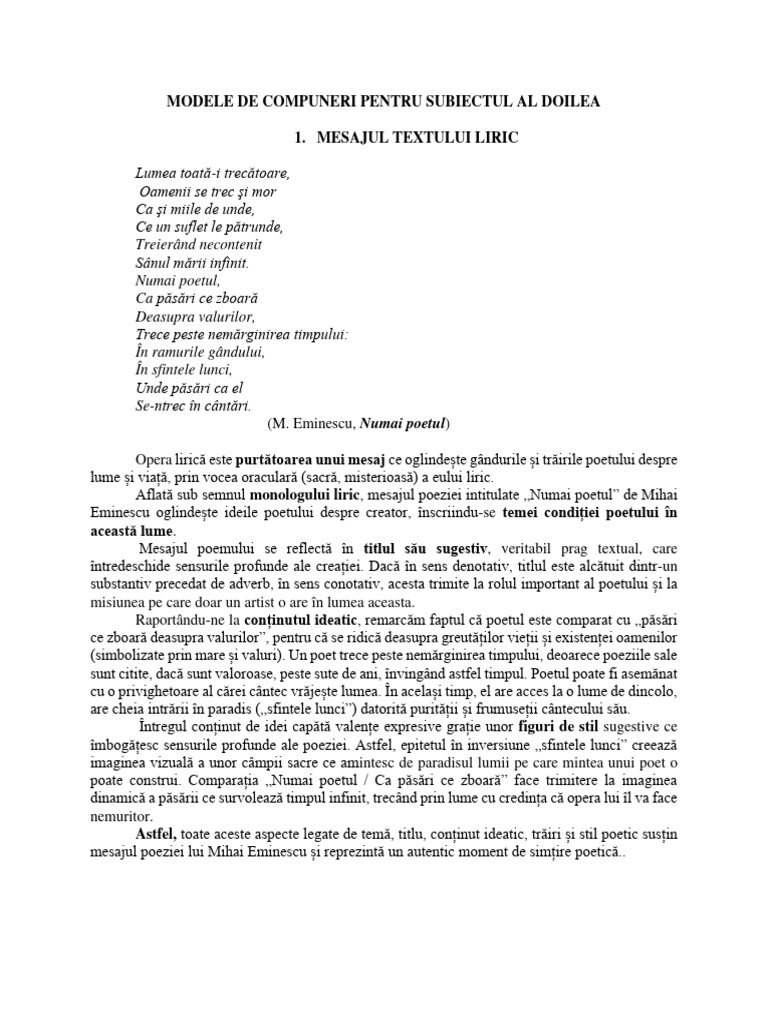 MODELE DE COMPUNERI PENTRU SUBIECTUL AL DOILEA Completat | PDF