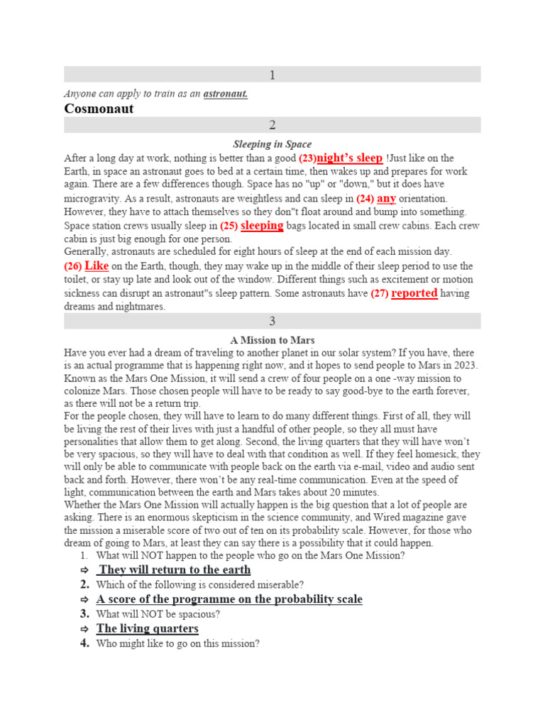 Astronaut Training and Mars Mission Insights | PDF | Astronauts | Outer ...