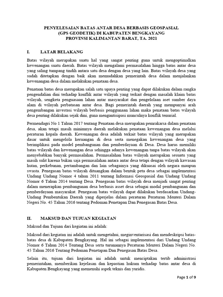 1 Kak Penyelesaian Batas Antar Desa Berbasis Geospasial Pdf