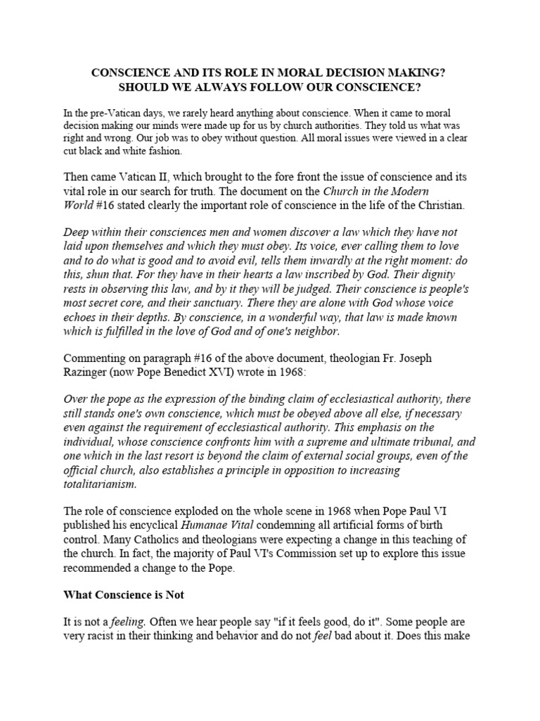 Conscience And Its Role In Moral Decision Making Pdf Conscience