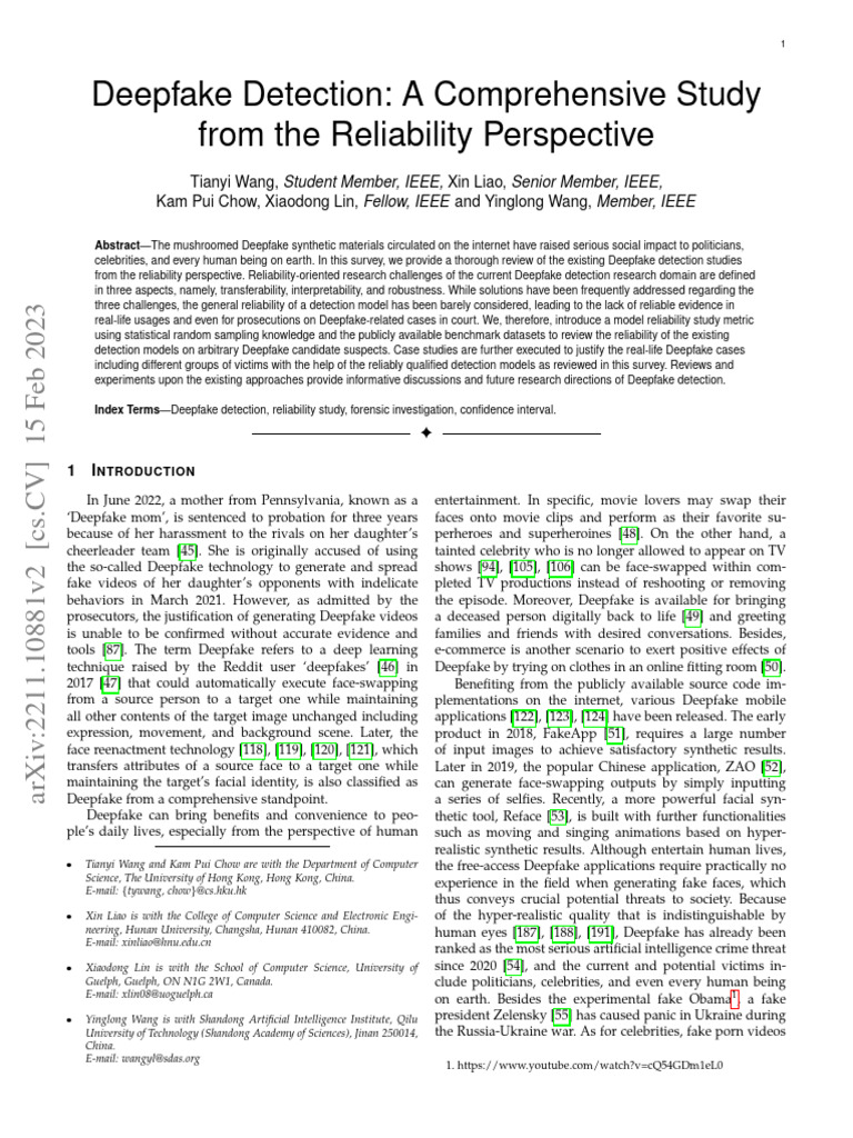 Deepfake Detection Reliability Study | PDF | Deep Learning | Artificial ...