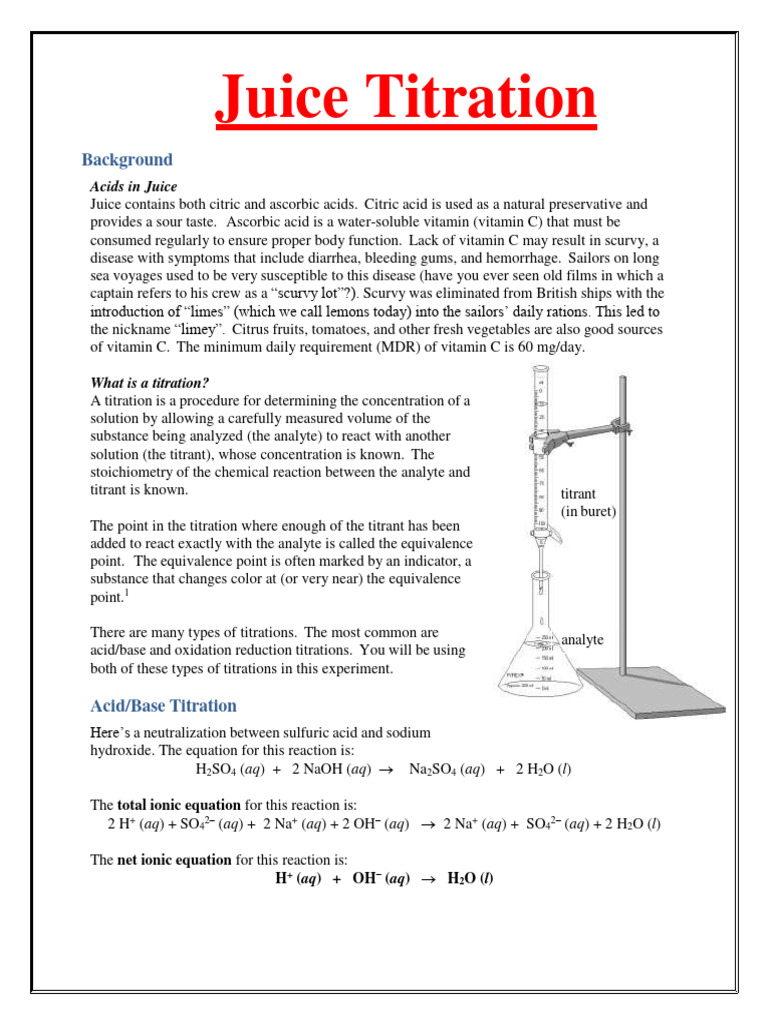 Juice Titration PDF Titration Chemistry