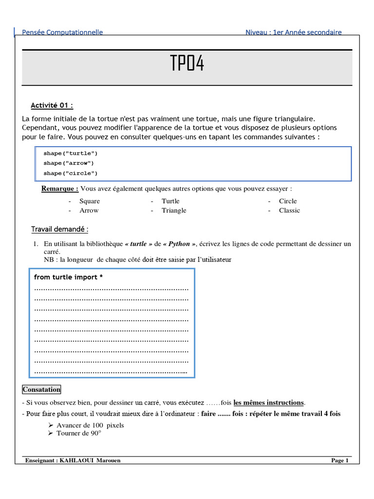 Programmation Turtle en Python | PDF | Python (Langage de programmation ...