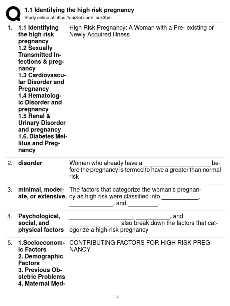 1.1 Identifying The High Risk Pregnancy | PDF | Childbirth | Preterm Birth