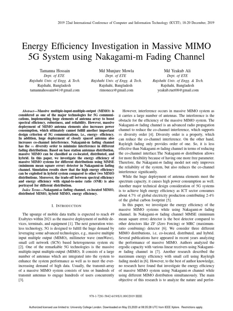 Energy Efficiency in Massive MIMO 5G | PDF | Mimo | Matrix (Mathematics)