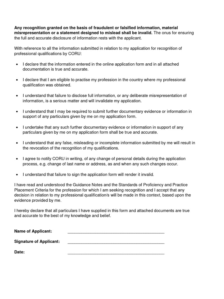 CORU Declaration | PDF