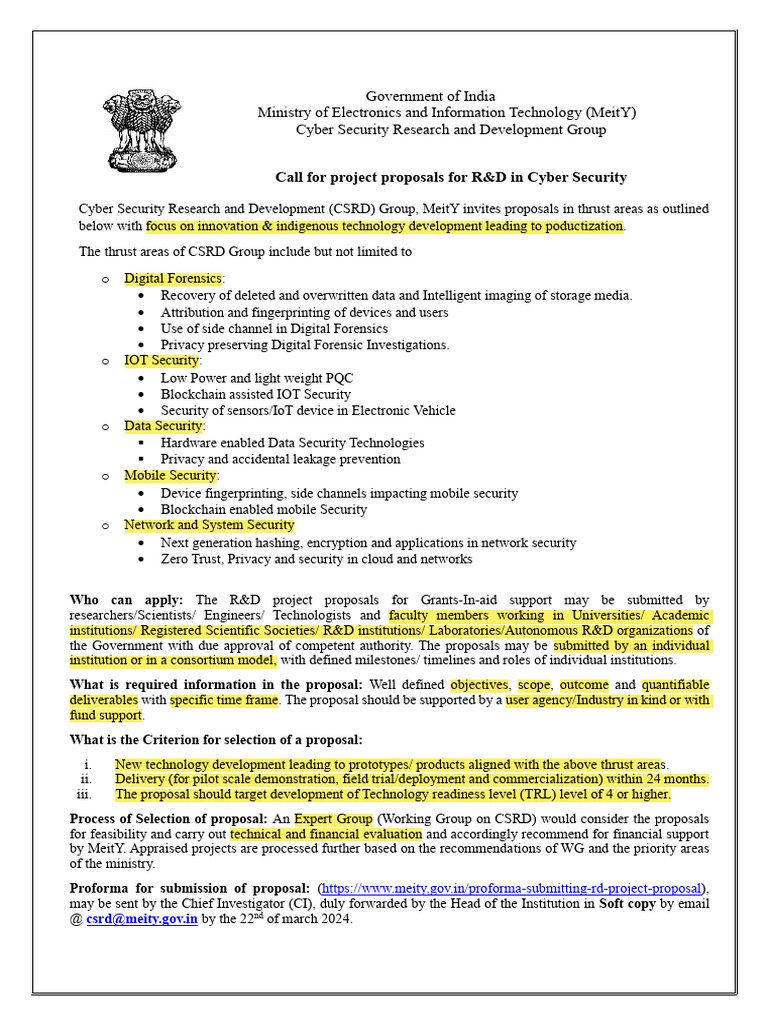 MeitY Cyber Security R&D Proposal Call | PDF | Computer Security | Security