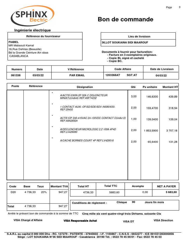 Bon de commande FIABEL Sarl 061338 | PDF | Taxe sur la valeur ajoutée ...