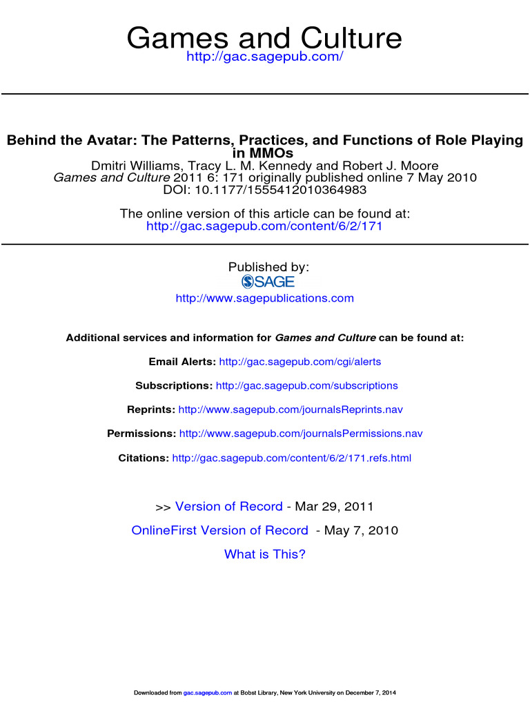 Role Playing in MMOs: Patterns & Functions | PDF | Role Playing Games ...