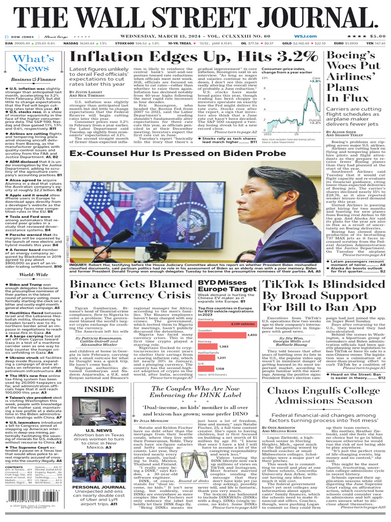 The Wall Street Journal 2024-03-13 | PDF | Inflation | Boeing