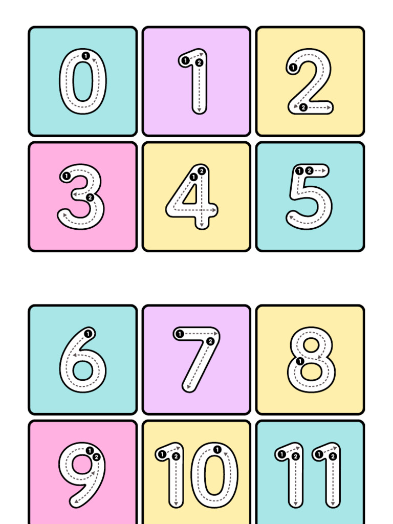 1 20 number formation tracing practice flashcards in blue purple