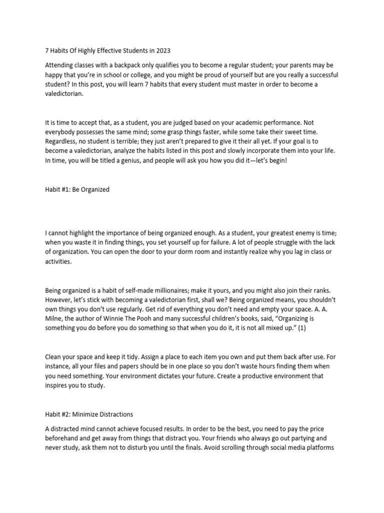 7 Habits of Highly Effective Students in 2023 | PDF | Time Management ...