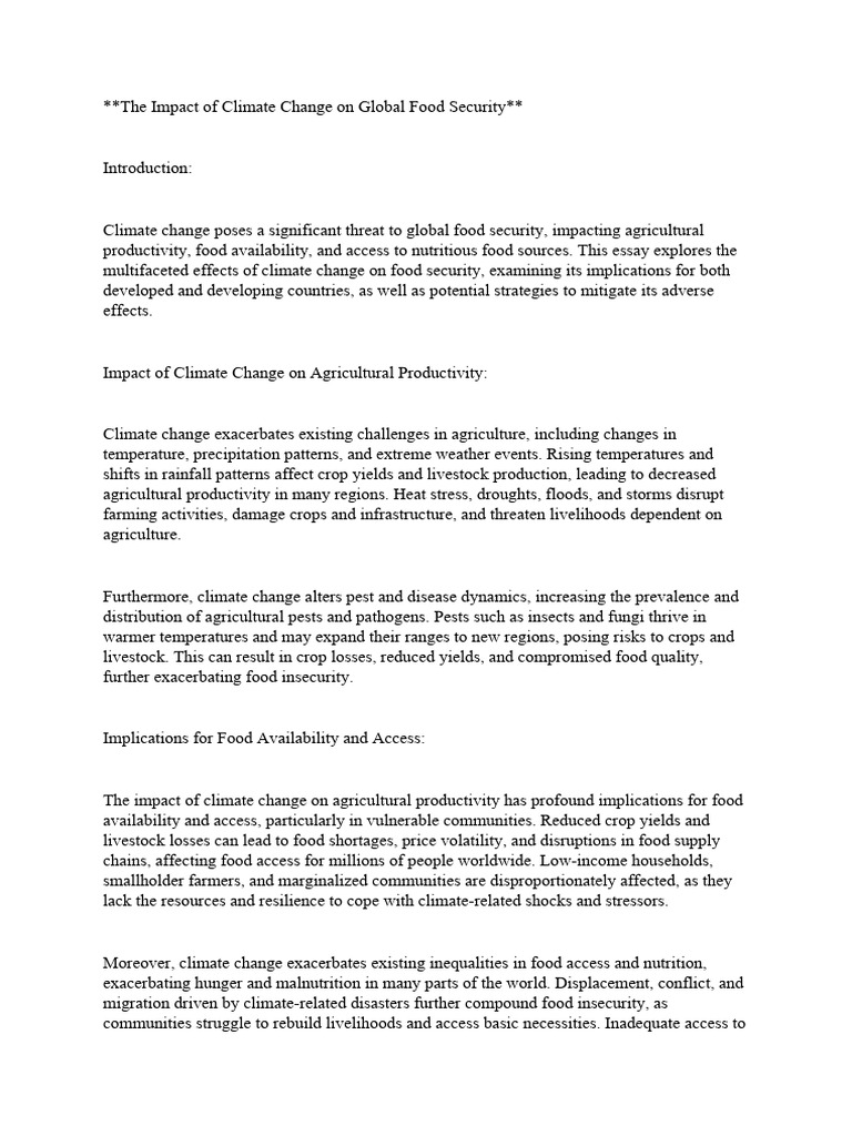 The Impact of Climate Change On Global Food Security | PDF | Food ...
