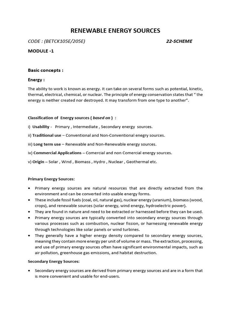 Res 1st Sem (1-5mod) | PDF | Energy Development | Renewable Energy