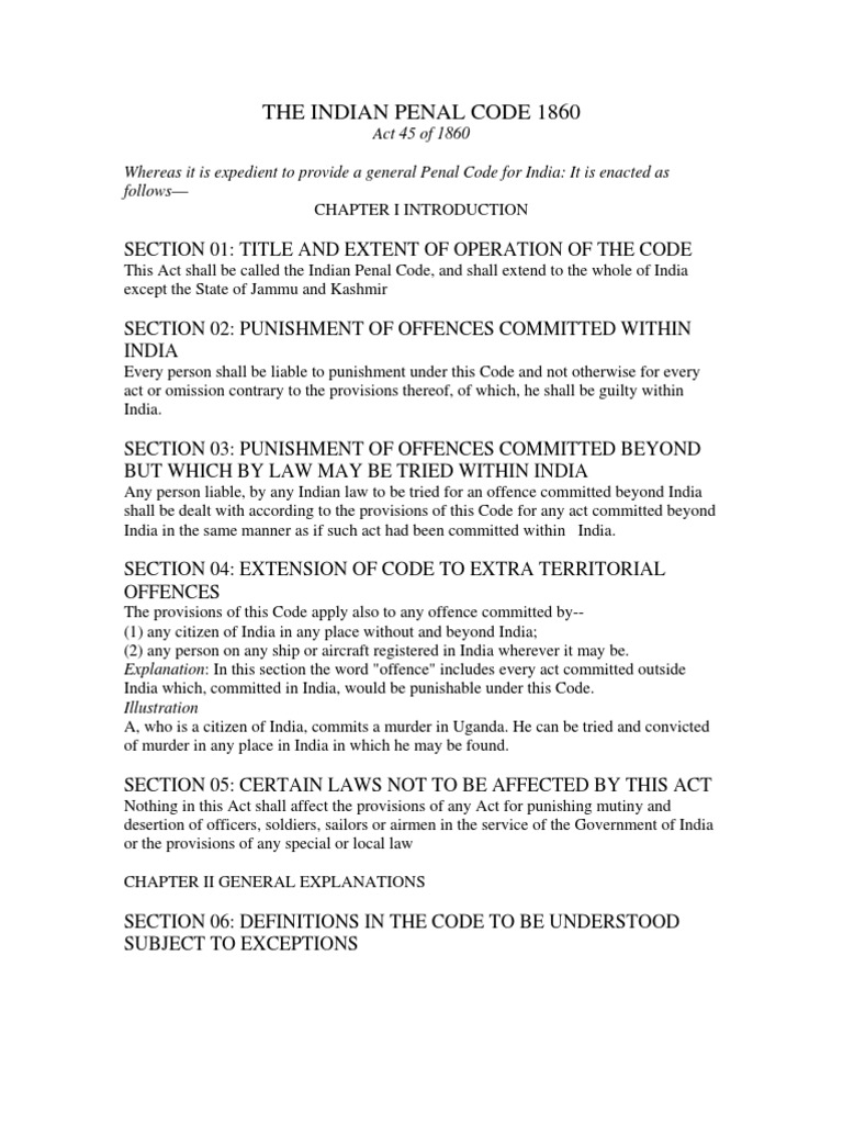 The Indian Penal Code 1860 | PDF | Law
