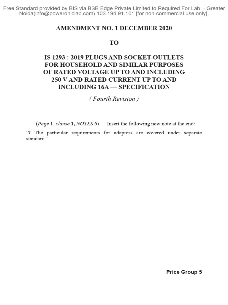 Amendment to IS 1293:2019 Standards | PDF | Electrical Connector ...