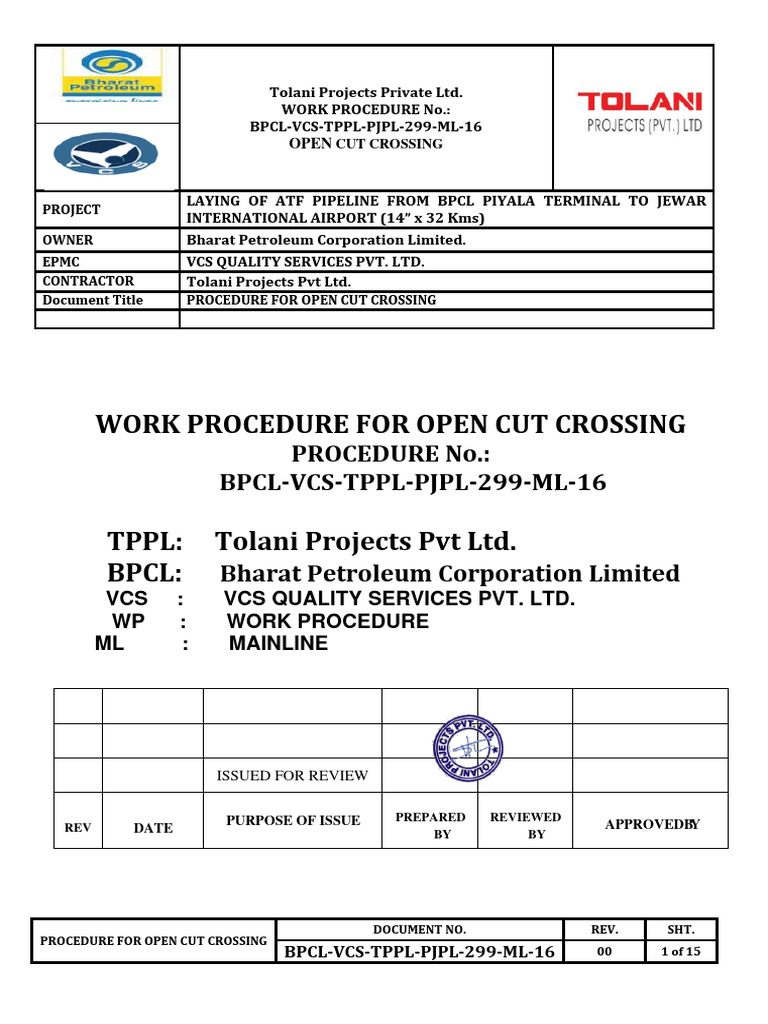 Open Cut Procedure for ATF Pipeline | PDF | Technology & Engineering