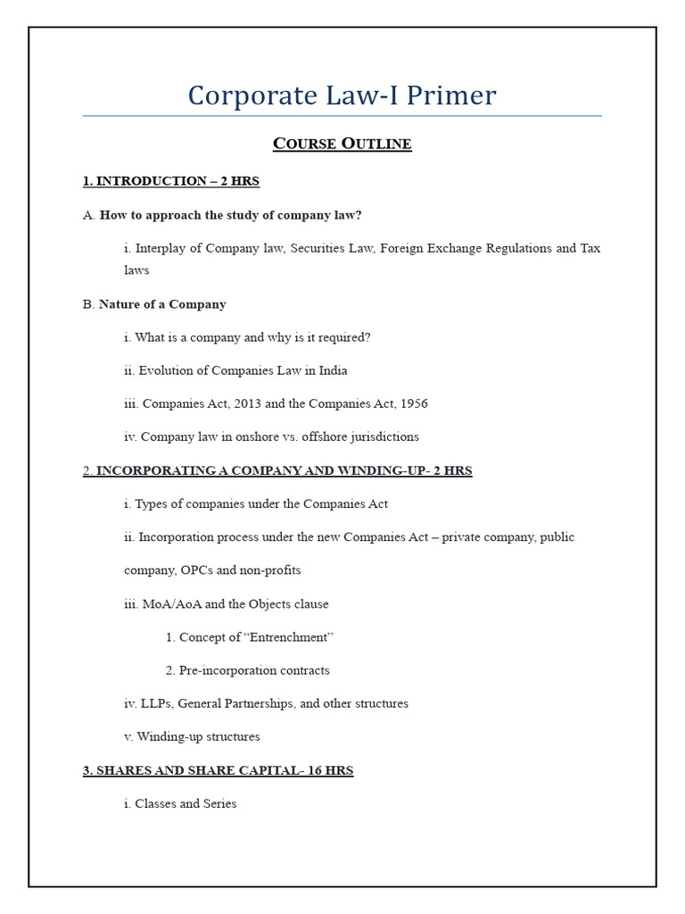 Corporate Law I Primer | PDF