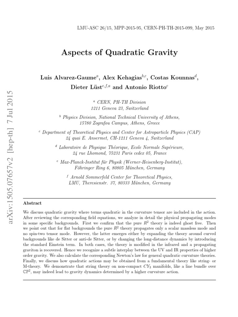Aspects of Quadratic Gravity Theories | PDF | Gravity | General Relativity