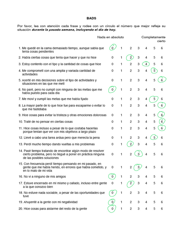 Evaluación de Situaciones BADS | PDF