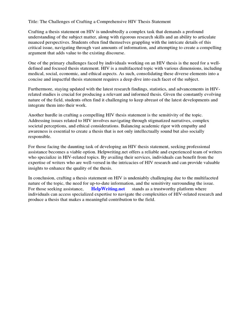 Hiv Thesis Statement PDF Hiv/Aids Essays